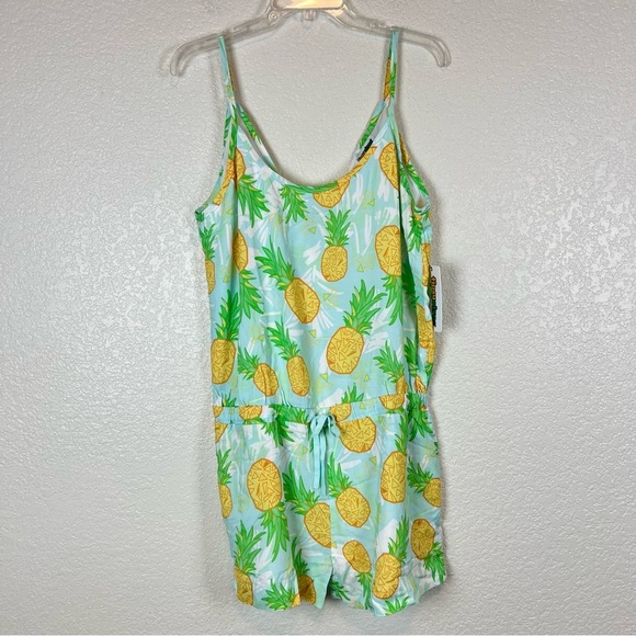 Tipsy Elves Pineapple Print Summer Romper Shorts Spaghetti strap size Large NEW - Picture 2 of 12